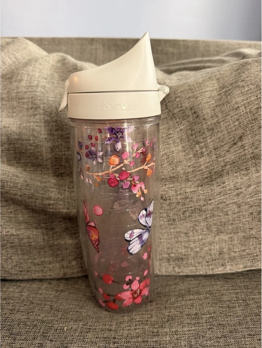 Tervis 24oz Water Bottle Cherry Blossom Butterfly Watercolor Clear Flip Lid